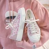 kukombo Graduation Gift Big Sale  Casual Canvas Platform Sneakers Women's 2022 Autumn New Pink Blue Korean Flat White Sports Shoes Vulcanize Kawaii Leopard