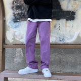 Kukombo Korean Fashion Men Jeans Purple Green Loose Straight Vintage Casual Streetwear Skateboard Dance Denim Cargo Baggy Pants