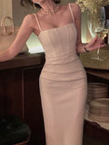 Kukombo Spaghetti Strap Elegant Summer Midi Women Dress Sleeveless Sexy Bodycon Fashion Vestidos Femme Casual Slim Robe Clothings New