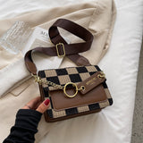 Kukombo Back To College 2024 Checkerboard Mini Fabric Flap Crossbody Sling Bags For Women Luxury Brand Design Handbag Simple Shoulder Bag Handbags Tiny