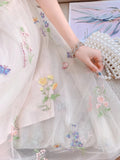 Kukombo Sweet Mesh Lace Fairy Dress Summer Woman Puff Sleeve Embroidery Floral Elegant Romantic Princess Dresses For Party Night Vestido
