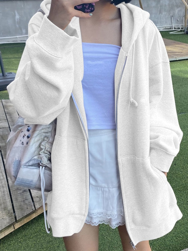 Cyber Monday Sales Korean Style Oversize Gray Hoodies Women Streetwear Loose Hooded Sweatshirt Female Casual Black Long Sleeve Tops Jacket