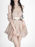 Kukombo Summer Designer Kawaii Dress Women Solid Elegant Strap Sweet Dress Female Korean Fashion Irregular Retro Party Mini Dress