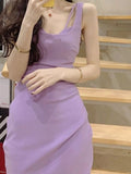 Kukombo Summer Elegant Spaghetti Strap Mini Women Dress Sleeveless Sexy Bodycon Slim Purple Vestidos Female Fashion Vintage Sundress