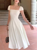 Kukombo Elegant Midi Dress Women Summer 2023 New Fashion Evening Party Ladies Vestidos Vintage Slim Clothes Female Korean White Dresses