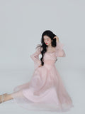 Kukombo Elegant Evening Party Midi Dress Women Bubble Sleeve French Vintage Sweet Dress Female Pink Korean Style Fairy Dress Autumn