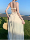 Kukombo Spaghetti Strap Elegant Casual Women Summer Dress Sleeveless A-Line Beach Party Long Vestidos Female Chic Birthday Robe Mujers