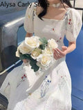 Kukombo 2022 Spring Fairy Vintage Dress Women Bow Sexy Backless Elegant Korean Dress Female Causal Puff Sleeve Sweet Design Party Dress