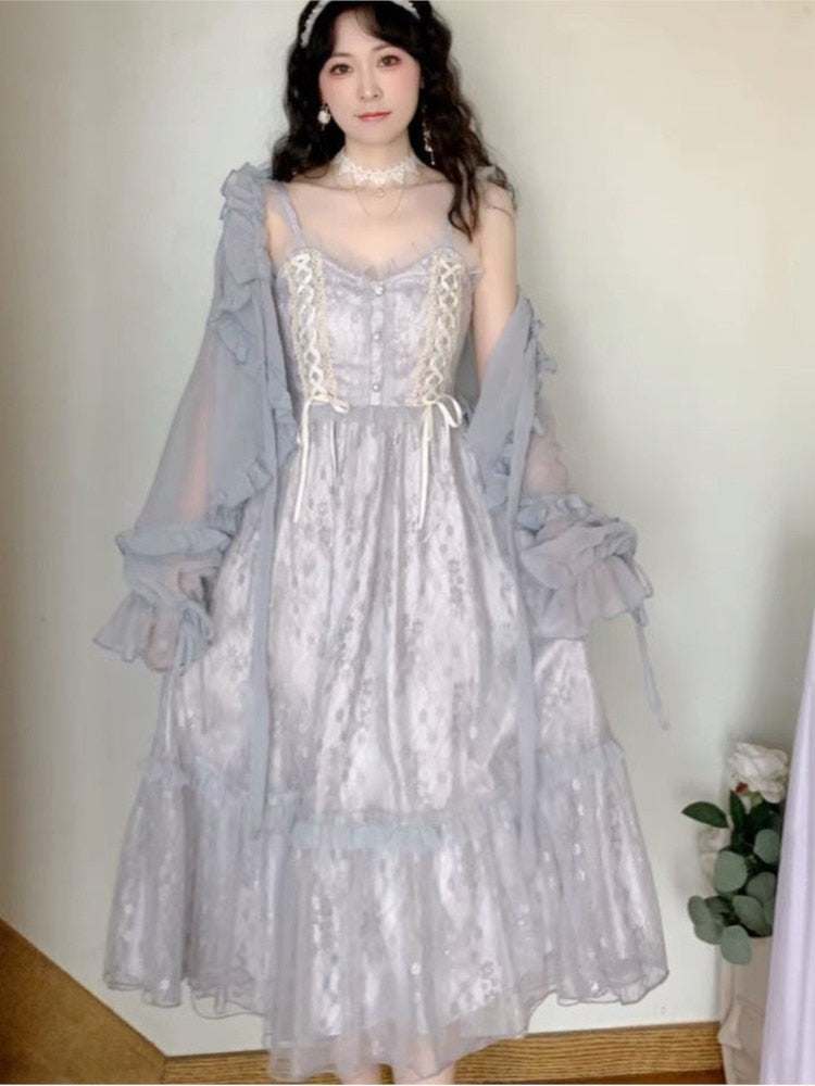 Kukombo French Vintage Midi Dress Women Lace Elegant Princess Party Fairy Female Summer Wedding Victorian Dress Traf Платье Robe