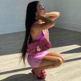 Cyber Monday Sales Summer Party Dress With Thin Straps Elegant Streetwear Tie Dye Printed Hollow Out Backless Sleeveless Bodycon Sexy Halter Dress