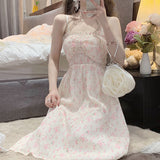Kukombo Sweet Elegant Fairy Straps Dress Women Summer Vintage Party Midi Dresses Female Korean Fashion Bow Beach Backless Dress 2022 New