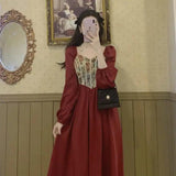 Kukombo French Vintage Palace Dress Women Elegant Dresses Vintage Oli Printing Floral Long Sleeve Long Dress Temperament Vestidos