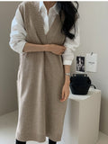 Kukombo Winter Women's Vest Sweater Women Fall Sleeveless Knitted Dress Maxi Vintage Oversize Y2k Sweater Vest Women Long Tank Top
