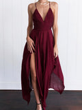 Kukombo Summer Women's Fashion Temperament Chiffon Nightclub Sexy V-Neck Backless Split Suspender Dress Asymmetrical Women's Clothing