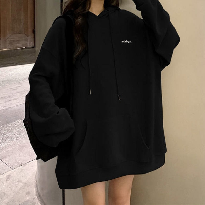 Cyber Monday Sales Korean Fashion Black Oversize Hoodie Women Harajuku Thin Basic Solid Sweatshirts Long Sleeve Top Grey Pullover Clothing