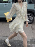 Kukombo 2022 Spring Elegant Floral Fairy Dress Woman Chiffon Beach High Street Party Dress Casual Korean Fashion Chic Beach Dress Design