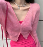 Back To School outfits Y2KV-Neck Soft Sweater Cardigan Jacket Thin Female 2024 New Spring And Autumn Cashmere Mohair Short Slim Long Sleeve Jacket