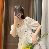 Kukombo 2022 Spring Fairy Vintage Dress Women Bow Sexy Backless Elegant Korean Dress Female Causal Puff Sleeve Sweet Design Party Dress