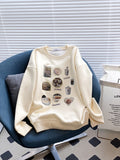 Kukombo Long Sleeve Korean Fashion Style Streetwear Oversized Winter Autumn Warm Fleece Graphic Pullover Crewneck Sweatshirt Women 2023
