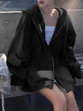 Cyber Monday Sales Korean Style Oversize Gray Hoodies Women Streetwear Loose Hooded Sweatshirt Female Casual Black Long Sleeve Tops Jacket
