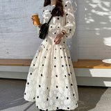 Kukombo 2022 Spring Dress Women Hook Flower High Waist Loose Bodycon Dress Female Lantern Sleeve O-Neck Elegant Woman Clothing Runway