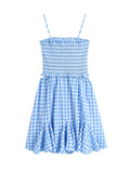 Graduation Gift Big Sale Orange Plaid Print Vintage Women Pleated Trimmed Summer Dress Backless Elastic New 2023 Gingham Mini Beach Dress Boho