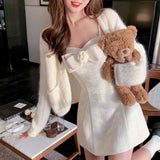 Kukombo Korean Sweet Kawaii Dress Women Winter France Elegant Evening Party Mini Dress Ladies Bodycon Designer Vintage Dress Autumn 2023