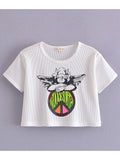 Kukombo Streetwear Print Oversized White Tshirt Women Summer Cartoon O Neck Short Sleeve Tops Casual Loose Ladies Tee