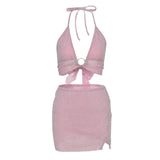 Kukombo Grunge Fairy Two Piece Skirt Set Women Goth Pink Glitter Sexy Club Outfits Summer Y2k Matching Sets