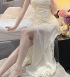 Kukombo Fairy Flowy Ruffle Dress For Women French V Neck Strap Beach Style Elegant Midi Dress Korea Fashion Strap Dress Summer