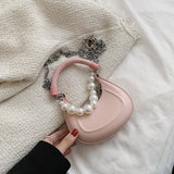 Kukombo Back To College 2024 Kawaii Tote PU Leather Half Moon Armpit Bag With Pearl Short Handle Women's Designer Handbag Luxury Shoulder Crossbody Bag