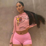 Kukombo Y2k 2000S Tops Long Sleeve Cartoon T Shirts Streetwear Cool Clothes Pink Graphic Tees Women 2022 P85-BZ13