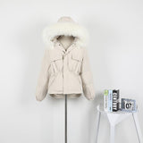 Black Friday Sales New Winter Warm 90% White Duck Down Parka Women Large Natural Fur Collar Hooded Short Jacket Coat Loose Outwear