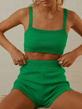 Kukombo  2022 Summer Knitted Print Sports Shorts Suit Tracksuit Women Sexy Beach Outfits Strap Top High Waist Shorts Two Piece Set