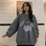 Black Friday Sales Harajuku Street Winter Sweatshirt Woman Kawaii Rabbit Pattern Warm Loose Pullover Stylish Casual Hip Hop Hoodie Streetwear