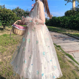 Kukombo Hstar Women Bow Japanese Lolita Sweet Dress Pink  Blue Op Harajuku Fairy Mesh Dress Alice In Wondeland Long Sleeves Vestidos