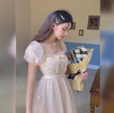 Kukombo Niggeey Vintage Elegant Mesh Lolita Dress Y2k Aesthetic Women Puff Sleeve Princess Fairy Party Dresses One Piece Dress Korean