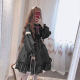 Kukombo Hstar Cute Women's Lolita OP Dress Flouncing Trim Japanese Harajuku Long Sleeves Victorian Dress Vestidos Gothic Lolita Cosplay