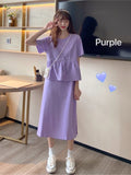 Kukombo Women Summer New Korean Fashion Sets Vintage Female Short Sleeve Midi Shirts Dress+Loose Plaid Vest 2 Pieces Casual Street Suits