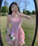 Kukombo Casual Floral Sexy Dress Women 2022 Summer Pink Sleeveless Patchwork Mini Dresses Female Elegant Party Holiday Slim Korean Dress