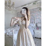 Kukombo Strawberries Printed A-line Dress Short Sleeve Sexy Dresses Cotton Retro Clothes Female Women Clothing Harajuku Korean Fashion