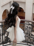 Kukombo Summer New Women French Elegant Ruffles Evening Party White Dresses Square Neck Princess Birthday Midi Vestidos Dance Costume