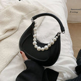 Kukombo Back To College 2024 Kawaii Tote PU Leather Half Moon Armpit Bag With Pearl Short Handle Women's Designer Handbag Luxury Shoulder Crossbody Bag