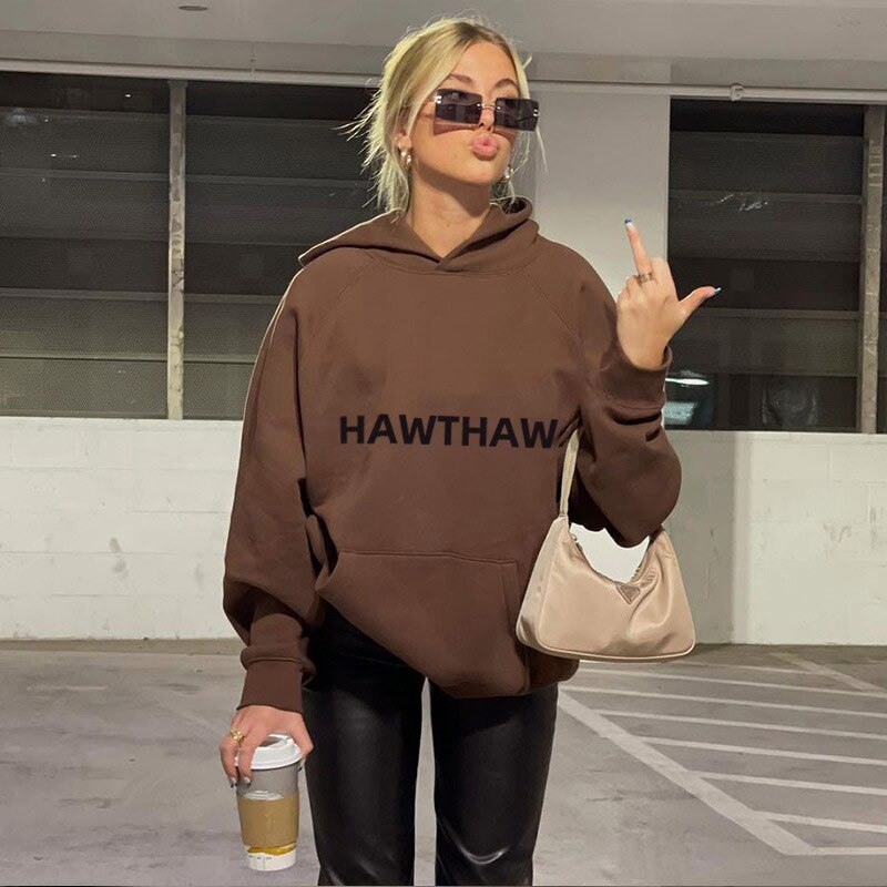 Kukombo Loose Letter Printed Hooded Sweater Women Casual Sports With Pocket Sweater Pullover Autmn Female Loose Oversiaze Sweaters Tops