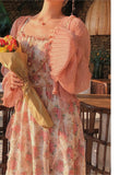 Kukombo 2023 Women Vintage Franch Style Female Strapless Party Dress Casual Holiday Lady Boho Vestido Summer Print Floral Dress