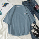 Kukombo T-Shirts Women Short Sleeve Tees O-Neck Embroidery All-Match Basic Fashion Unisex Teenagers Leisure Soft Summer Simple Clothes