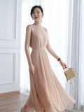 Kukombo New Summer Dress Fashion Temperament Romantic Elegant Solid Color Gentle And Sweet Pleated Skirt High Waist Women's Vest Dress