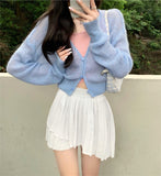 Back To School outfits Y2KV-Neck Soft Sweater Cardigan Jacket Thin Female 2024 New Spring And Autumn Cashmere Mohair Short Slim Long Sleeve Jacket
