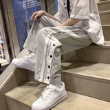Kukombo Pants Women Patchwork Wide Leg Trousers Simple All-Match Baggy Bf Basic Cool Drawstring Chic Streetwear High Waist Couple Retro