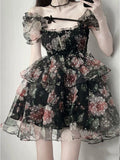 Kukombo Summer Korean Fashion Print Lolita Dress Women Bow Sexy Fairy Y2K Dress Female Casual Vintage Elegant Party Mini Dress 2023 New